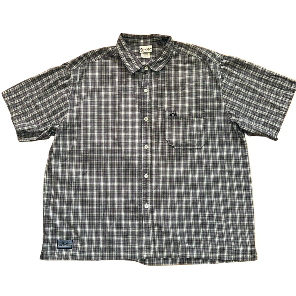Disney Shirt Men's XL Blue Mickey Disney World Plaid Embroidered Button Up‎